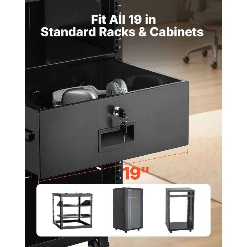 4U Rack Mount Drawer Steel Lockable Server Cabinet Network Equipment