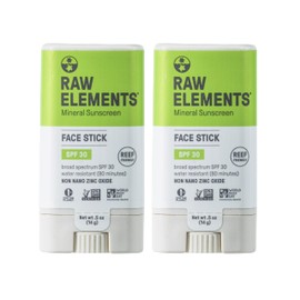 Raw Elements Face All-Natural Mineral Sunscreen Stick, Non-Nano Zinc Oxide, 95% Organic, Water-Resistant 80 Min, Reef Safe, All Ages Safe, SPF 30+, Travel Sunblock 0.5 oz 2PK