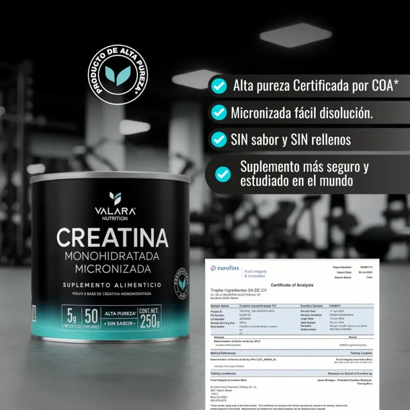 Creatina Monohidratada Micronizada en Polvo Valara | Alta Pureza Certificada
