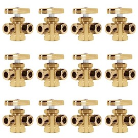 Homewerks 638 5501RB 1/2" FIP x 3/8" OD Comp x 3/8" OD Comp Multi-Turn 3 Way Shut Off Valve, Rough Brass, 12 Pack