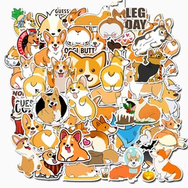 Korgi Sticker Animal Corgi Sticker Set 50 Pieces Cute Animal Decoration for Car Laptop Skateboard Bicycle Moped Motorcycle Bicycle Computer Suitable for Adults Children