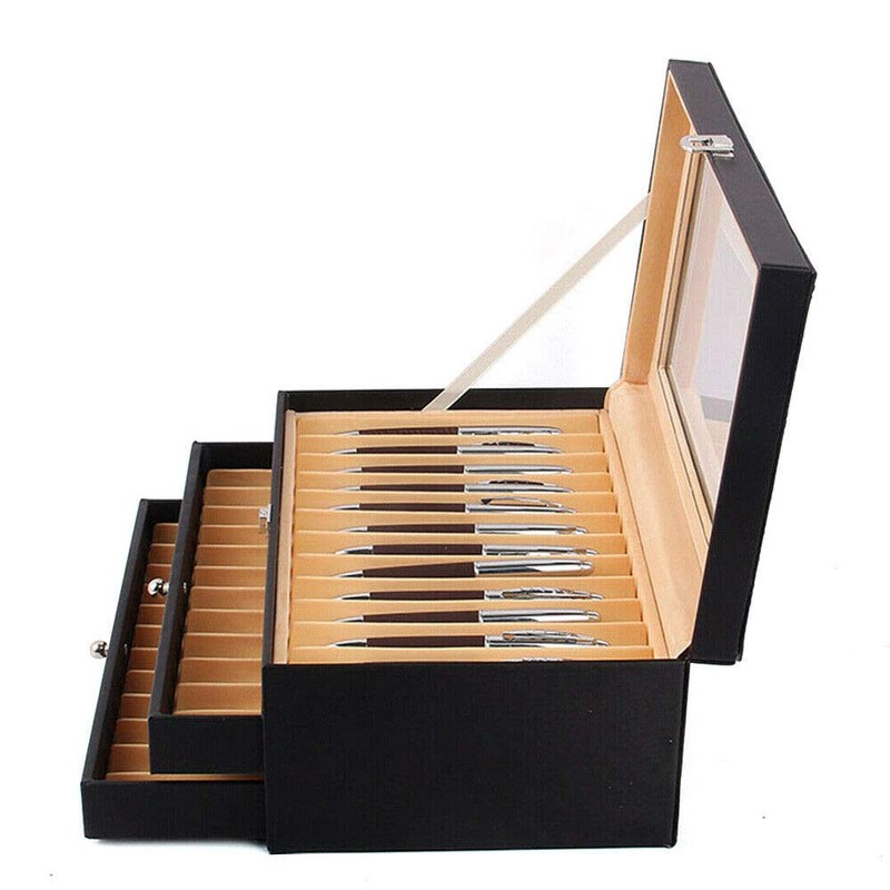 Pen Display Case Box, Leather Pen Storage Collect Holder Case
