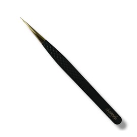 Pinzas para extensión de pestañas para aplicación de pestañas, herramienta profesional de aplicación de pestañas curvadas y rectas para extensiones de pestañas , ergonomicas, calibradas para pestañas. (ST-12, Black)