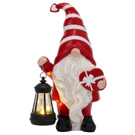 TERESA'S COLLECTIONS Christmas Valentine's Day Decorations for Outdoor Decor, Resin Garden Gnome Holding Gift & Lantern with Solar Lights Outdoor, Garden Decor for Outside Valentine Gifts, 7.87"