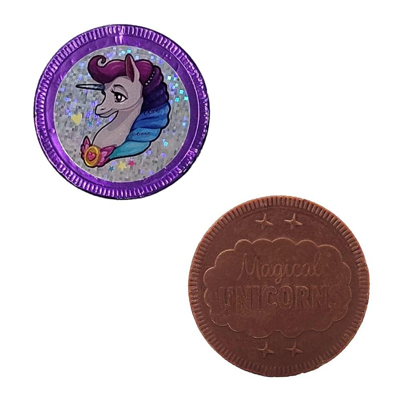 Fruidles Rainbow Unicorn Chocolate Coins With Stickers, Milk Chocolate Coins