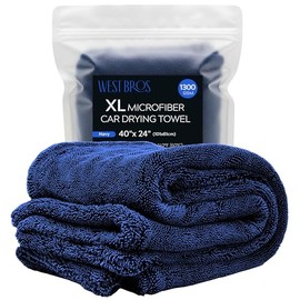 1 paquete de toallas de microfibra para secar auto, 1,300 g/m², tejido de doble torsión, toalla para lavar vehículos, paño superabsorbente para limpieza y detallado, 101.6 x 60.96 cm, XL (azul marino)