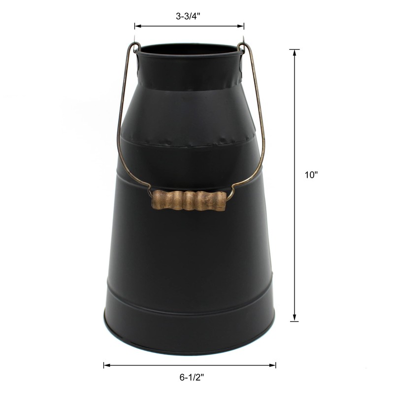 CVHOMEDECO. 10 Inch Galvanized Metal Milk Can with Wooden Handle,