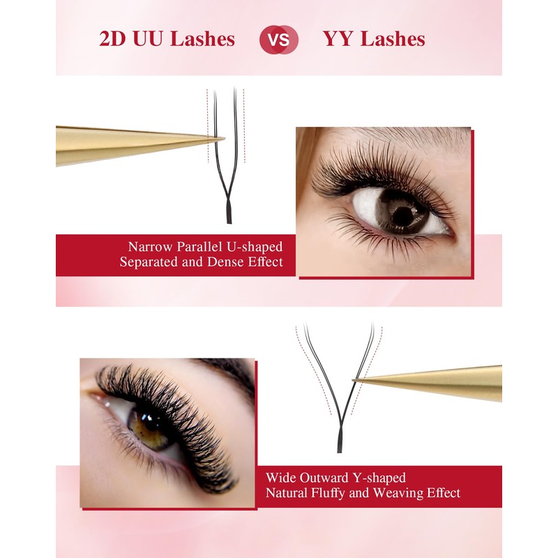 NAGARAKU 2D UU Eyelashes, Double Tips, Parallel U-Shape, Volume Fans,