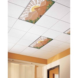 Wowouhiya 1 Pack Fluorescent Light Cover for Ceiling Lights, Boho Geometric Magnetic Classroom Light Filters 4x2 Feet, Modern Abstract Art Brown Mountain Tree Decorative Ceiling Light Cover for Office