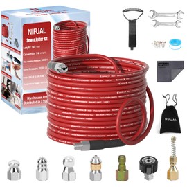 NIFUAL Sewer Jetter Kit for Pressure Washer,100FT 5800PSI Pressure Drain Cleaner 1/4 Inch NPT Corner Rotating and Button Hose Sewer Jetting Nozzle for Homeowners & DIYers
