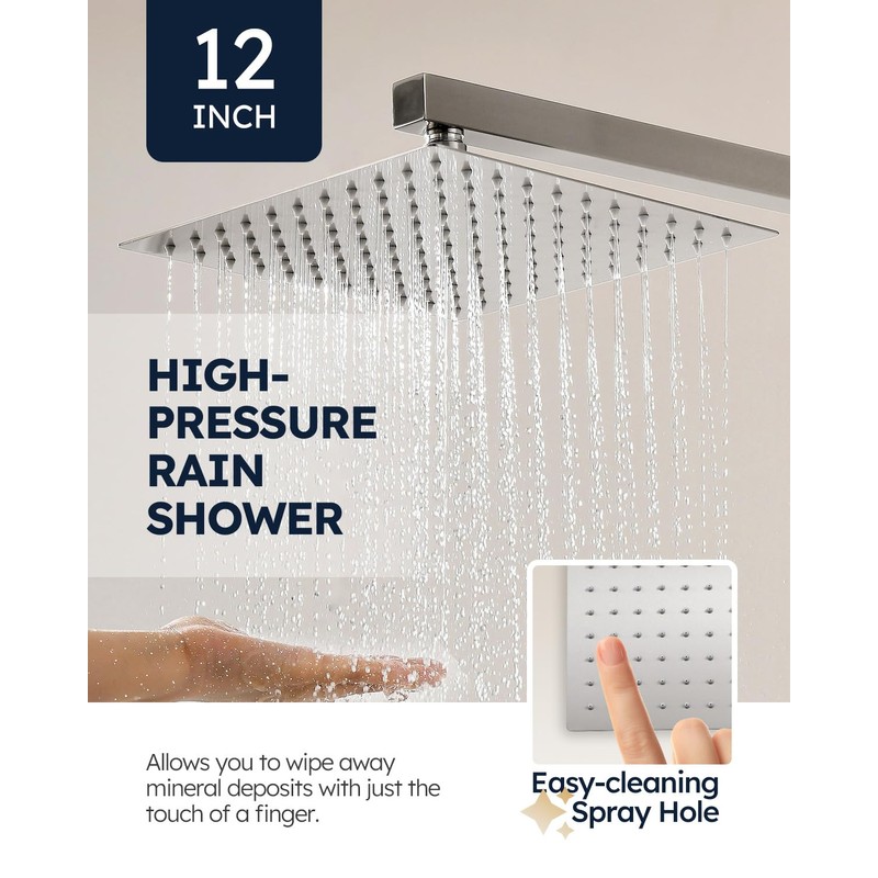 Arofa 12 Inch Shower Faucet Set, Brushed Nickel Rain Shower