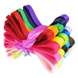 Q-YO Sparkle/Satin/Grosgrain/Autism Ribbon for Hair Bows, Dance, Floral Designs, Wrapping, Sewing... (40 Yards (20x2yards) 3/8" Grosgrain Solid Boutique Ribbons)