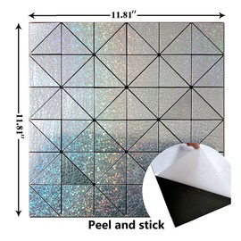 XUANINY Peel and Stick Backsplash Tiles, Rainbow Triangle Aluminum Surface Metal Mosaic Sticker, Rainbow-Colored Wall Sticker for Living Room, RV，Bar (11.81"x11.81") (Lasing+Relief, 10)