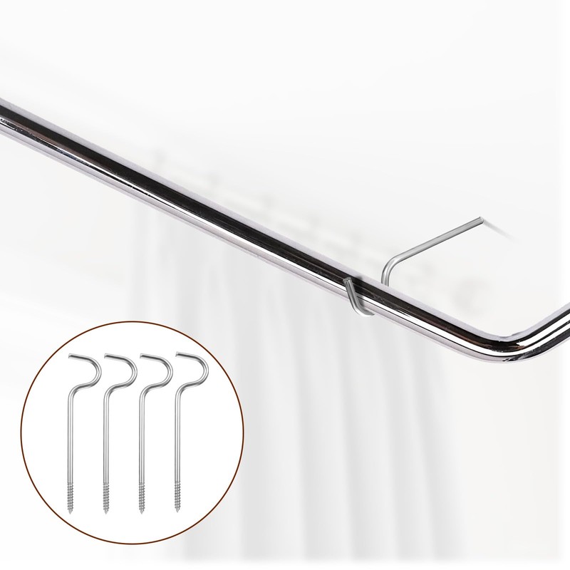 4 Pieces Single Curtain Rod Support, Silver Simple Curtain Rod