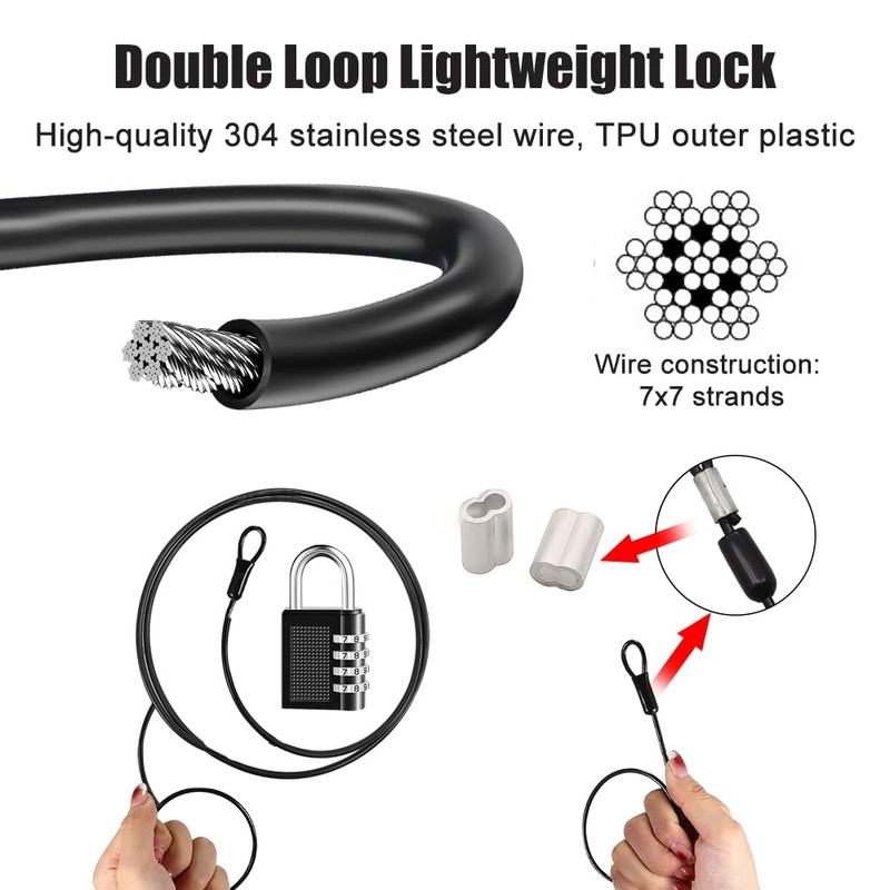 Casenly 2 x Cable Lock Combination Lock Steel Cable with