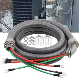 1/2Inch Power Whips Assembly, 8FT Nonmetallic Liquid Tight Flexible Conduit Wire with 3 Conductors 10 Gauge THHN Electrical Wires, A/C Hook-up Whip Kit Electrical Wire(8FTx1/2Inch)