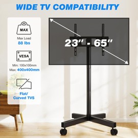 Rfiver Mobile TV Cart Rolling TV Stand for 23-65 Inch Screens, Portable TV Stand on Wheels with Tilt and Height Adjustable, Outdoor TV Mount Stand Holds up to 88 lbs for Home Office MAX VESA 400x400mm