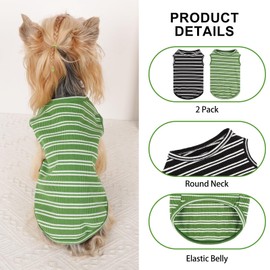 2Pack Dog Shirts for Small Dogs Girl Boy Striped Dog Shirt Vest Soft Stretchy Puppy Clothes Sleeveless Colorful Sweatshirt Small Puppy Outfit for Chihuahua Yorkie, Black+Green, M
