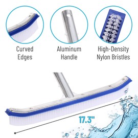 UNCO Aluminium Pool Brush Head - 17.3 in, Wall & Tile Brush, Nylon Bristles for Inground Pools