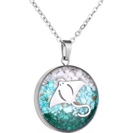 Megical Basket Stainless Steel Gemstone Beach Necklace Turquoise Tumbled Stone Pendant Stingray