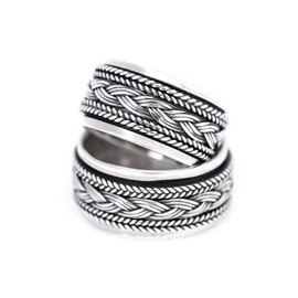 Windalf Vikings Band Ring WYKIN 10mm Spinning Viking Knot Nordic Friendship Hand Forged 925 Sterling Silver, Fabric, No Gemstone