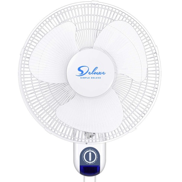 Simple Deluxe Operation, 16 Inch Adjustable Tilt, Household Wall Mount Fans Oscillating with Remote Control Quiet for Home, Shop and Office, 90 Degree, 3 Speed Settings, ETL Certified, 1 Pack, White