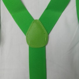Unbranded Men's Suspenders Green Y-Shaped 1 3/8" Wide Elastic Strap 3 Clips Adjustable New