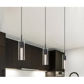 XiNBEi Lighting Pendant Lighting, Modern 1 Light Mini Hanging Kitchen Island Pendant Light with LED Bulb & Bubble Crystal Black Finish XB-P1110-MB