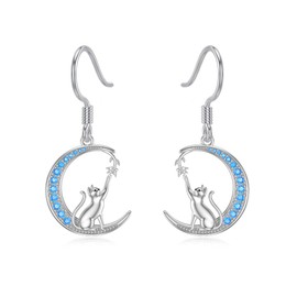 Mother's Day Gifts Cat Earrings Sterling Silver Dangle Cat Pendant Jewelry Cat Gifts for Women