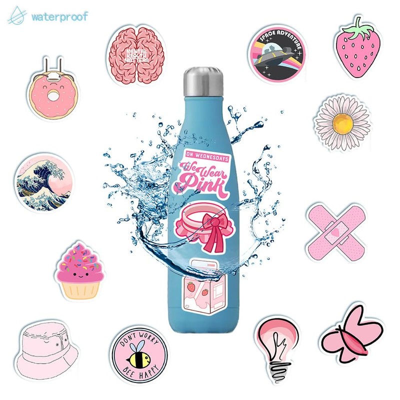 Cute Preppy Pink Stickers,50Pcs Waterproof Vinyl Aesthetic Girly Stickers for