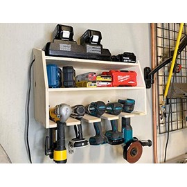 Drill Charging Station | Drill Storage | Wall Mounted Tool Storage Organizer | Power Tool Storage - Power Drill Toolbox Screwdriver Cordless Drill Organizer - Wooden 5-Slot