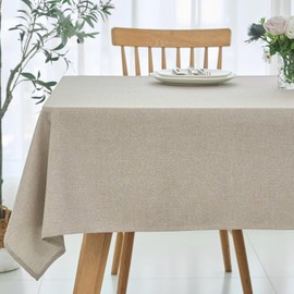 maxmill Rectangle Linen Texture Tablecloth Stain Proof Waterproof Wrinkle Free Washable Dining Table Cloth Wipeable Fabric Table Cover for Dining Room Farmhouse Tablecloths, 60 x 120 Inch, Linen