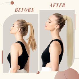 Elailite Real Hair Ponytail Extension, #613 Light Blonde, Hair Braid, Ponytail Hairpiece, Straight, Natural Hair Extension, 55 cm, 95 g