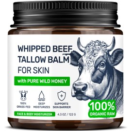 Sarga de ternera para la piel – Sarga batida alimentada con pasto y bálsamo de miel para cara, 3 ingredientes sin fragancia de ternera para cara y cuerpo con cera de abejas, hidratante para piel seca y sensible, 4.3 onzas