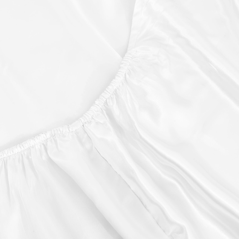 ROOEE Satin Silk Fitted Sheet with Pillowcase Set Breathable Soft