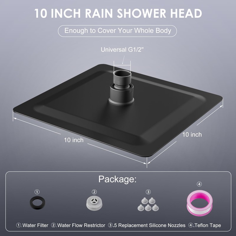 KINLIV 8 Inch Rain Shower Head Matte Black - All