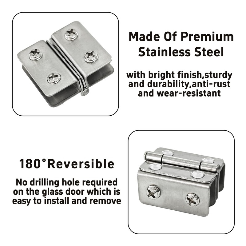 Runseaway 2PCS 180° Glass Door Pivot Hinge Kit, Stainless Steel