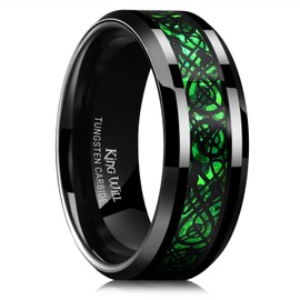 King Will Dragon Men's 8mm Green Carbon Fiber Black Celtic Dragon Tungsten Carbide Ring Comfort Fit 11.5