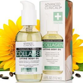 Advanced moisturizing collagen oil for body and after shower |Anti-Aging Oil for Women and Men Helps Smooth Appearance of Crepe Skin Wrinkles 3.8 Fl Oz Vitamin C Brightening / 바디 앤 애프터 샤워를 위한 고급 보습 콜라겐 오일 | 여성 및 남성용 안티에이징 오일이 크레페 피부 주름의 부드러운 외관을 도와줍니다 3.8 Fl Oz Vitamin C Brightening