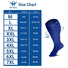 BLU HORN Compression Socks 20-30 mmHg for Women & Men - Knee High Stockings (5X-Large, Blue)