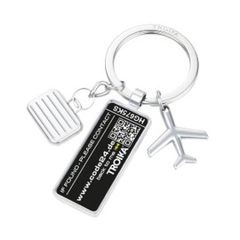 TROIKA CODE24 Keyring - 3 Charms: Airplane, Suitcase and Badge - Includes 2 Year Free Lost Lost Service After Registration - Cast Metal - Chrome Plated - Silver, silver colours