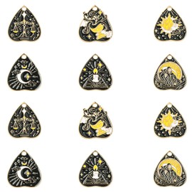 Stiesy 30 Pcs 6 Styles Gothic Tarot Charms Black Heart Tarot Card Enamel Charm Bulk Magic Sun Moon Divination Board Jewelry Dangle for Jewelry Making Crafts Bracelets DIY