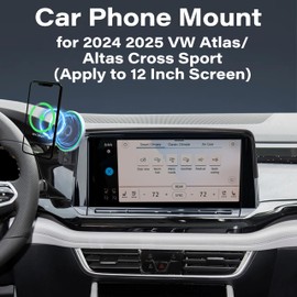 AbeeyGeomarn Car Phone Holder for VW Atlas 2024 2025/ VW Altas Cross Sport 2024 2025 Accessories Apply to 12 Inch Touch Screen 15W Fast Wireless Charger Screen Fixed Clip Cell Phone Mount Hands-Free