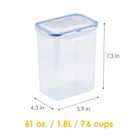 LOCK & LOCK LocknLock Easy Essentials Airtight Rectangular Tall Food Storage Container 7.61 Cup, 4 Piece, Clear