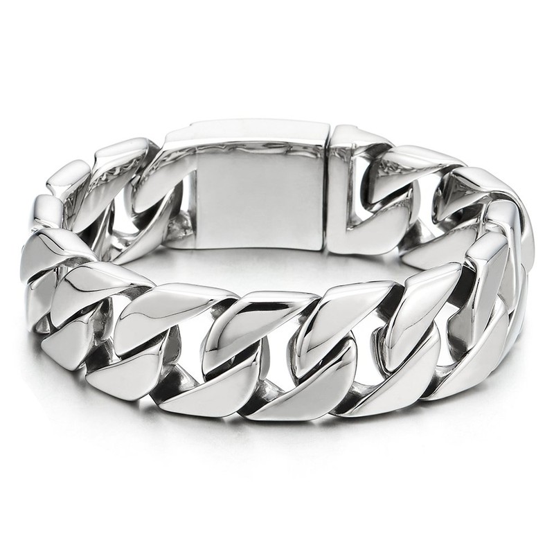 COOLSTEELANDBEYOND Masculine Mens Stainless Steel Large Link Curb Chain Bracelet,