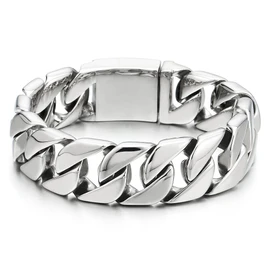 COOLSTEELANDBEYOND Masculine Mens Stainless Steel Large Link Curb Chain Bracelet, Polished(CA)