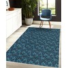 Ambesonne Blue Decorative Area Rug, Abstract Damask Inspired Curvy Flower