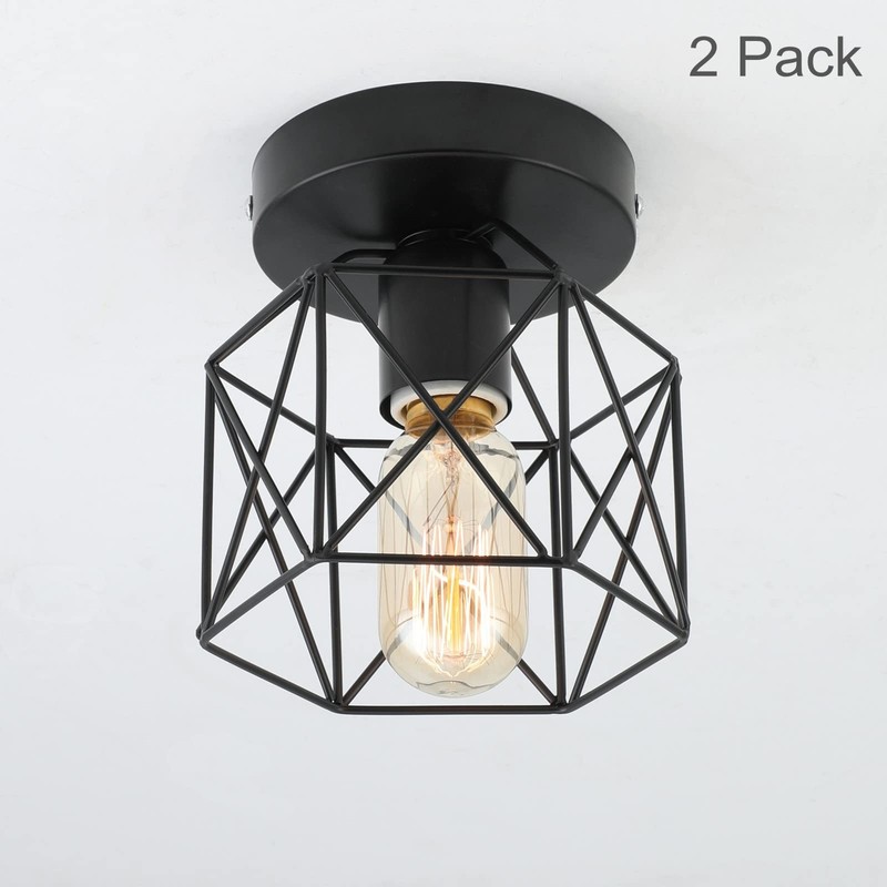 Semi Flush Mount Ceiling Light, 2 Pack Black Cage Ceiling