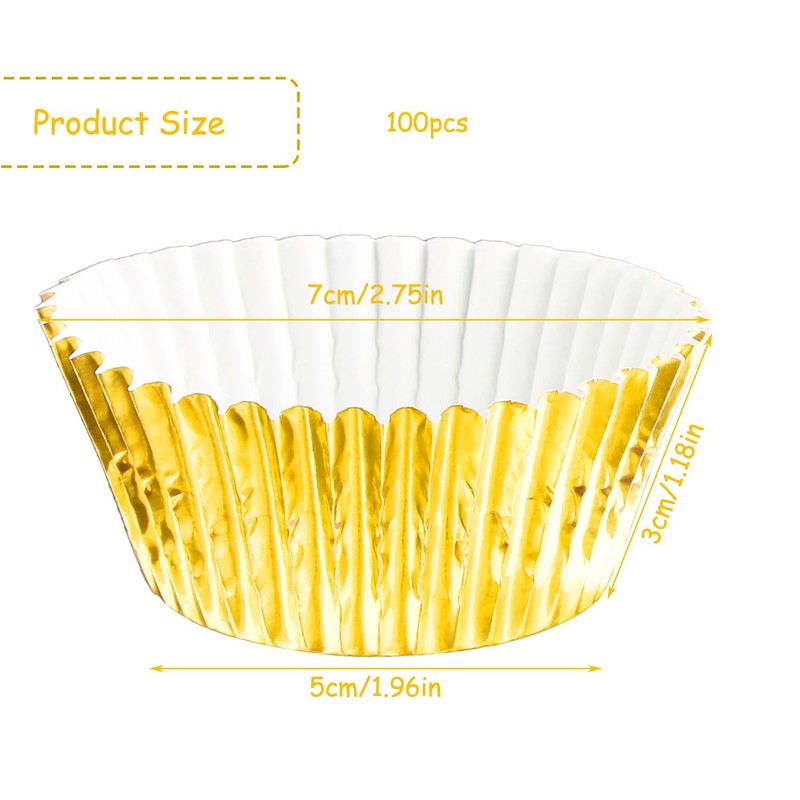 Rumyve 100 Pcs Disposable Baking Cups,Foil Metallic Cupcake Cases,Muffin Liners
