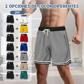 Gincai Pantalones Cortos Deportivos para Correr para Hombre, de Secado rápido de Malla (MX/US, Alfa, Mediano, Regular, Regular, Negro+Gris)